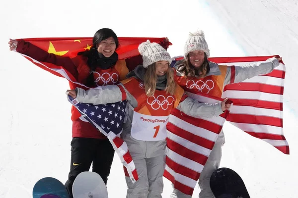 Pyeongchang Güney Kore Şubat 2018 Jiayu Liu Chn Chloe Kim — Stok fotoğraf