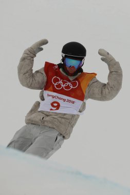 Pyeongchang, Güney Kore - 14 Şubat 2018: Chase Josey Amerika Birleşik Devletleri'nin erkekler snowboard halfpipe son 2018 Kış Olimpiyatları'nda Phoeinix kar Park içinde rekabet