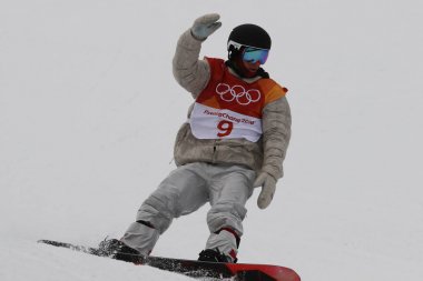 Pyeongchang, Güney Kore - 14 Şubat 2018: Chase Josey Amerika Birleşik Devletleri'nin erkekler snowboard halfpipe son 2018 Kış Olimpiyatları'nda Phoeinix kar Park içinde rekabet
