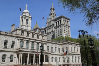 New York - 3 Mayıs 2018: New York City Hall. En eski belediye binası hala orijinal toplum fonksiyonları evler Amerika Birleşik Devletleri'nde yapıdır