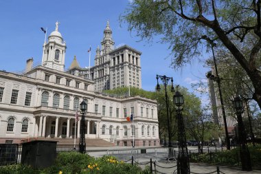 New York - 3 Mayıs 2018: New York City Hall. En eski belediye binası hala orijinal toplum fonksiyonları evler Amerika Birleşik Devletleri'nde yapıdır