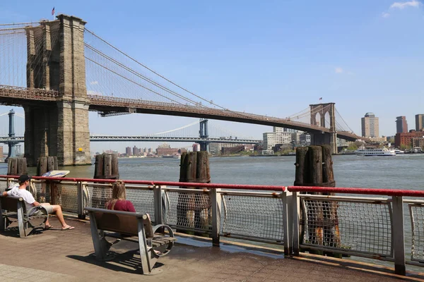 New York May 2018 Famous Brooklyn Bridge View South Street — Stock Photo, Image