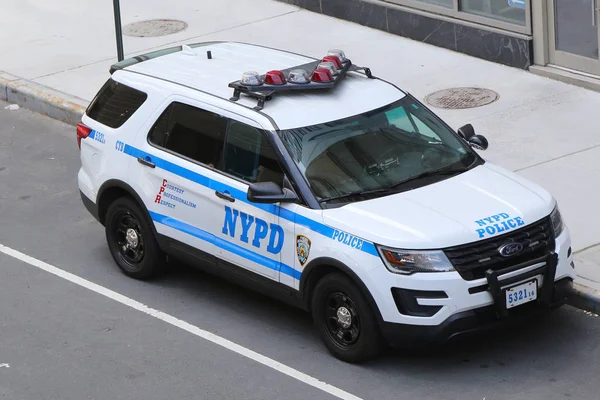 Nova Iorque Maio 2018 Nypd Carro Fornece Segurança Lower Manhattan — Fotografia de Stock