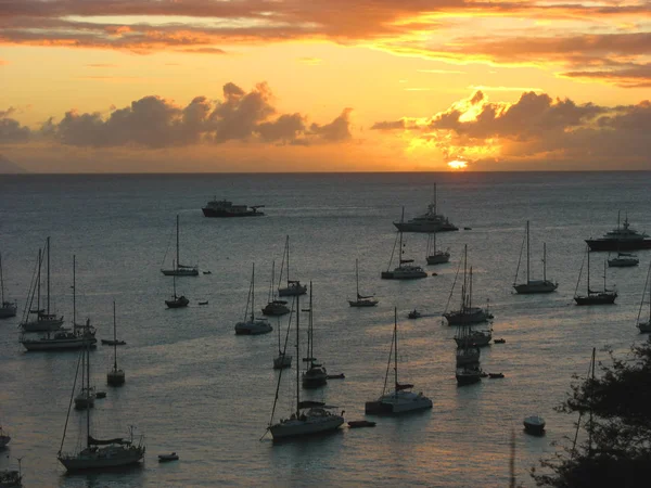 Puesta Sol Gustavia Harbor Barts Indias Occidentales Francesas — Foto de Stock