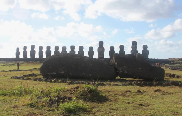 Ahu Tongariki Paskalya Adası Ünlü Beş Moai — Stok fotoğraf