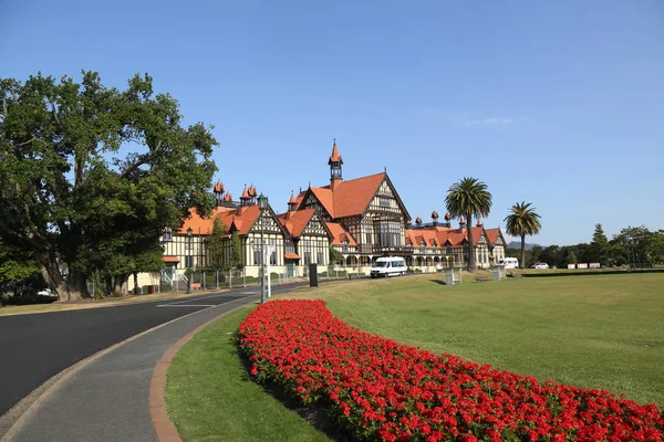 Pemandangan Depan Museum Rotorua Berbingkai Kayu Sebelumnya Gedung Mandi Dari — Stok Foto