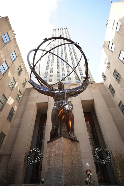 New York City December 2019 Atlas Statue Lee Lawrie Front — Stock Photo, Image