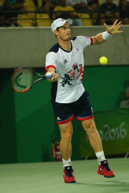 Rio De Janeiro, Brezilya - 14 Ağustos 2016: Olimpiyat şampiyonu Büyük Britanya Andy Murray, Rio 2016 Olimpiyat Tenis Merkezi 'nde oynanan erkekler tekler final maçında