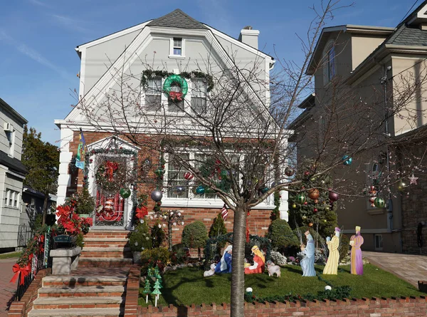 Brooklyn New York Dezember 2019 Weihnachtliche Hausdekoration Der Vorstadt Brooklyn — Stockfoto