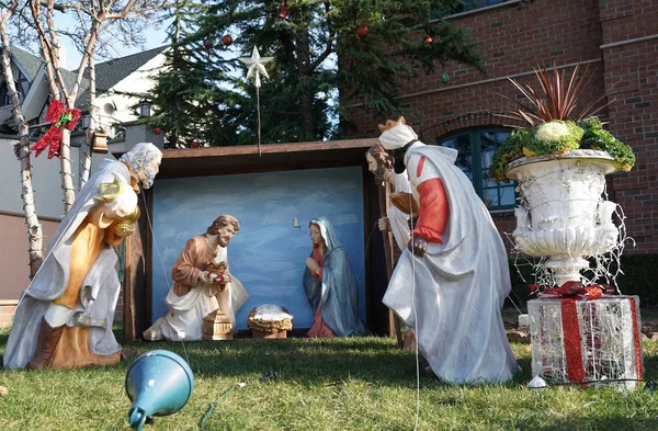Brooklyn New York December 2019 Christmas Nativity Scene Suburban Brooklyn — Stock Photo, Image