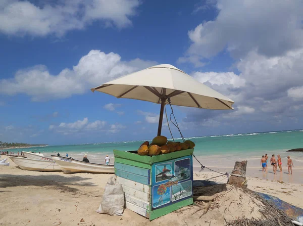 Punta Cana República Dominicana Enero 2019 Stand Playa Con Cocos —  Fotos de Stock