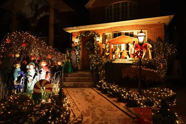 Brooklyn Nueva York Diciembre 2019 Exhibición Luces Decorativas Casas Navidad — Foto de Stock