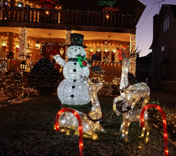 Brooklyn Nueva York Diciembre 2019 Exhibición Luces Decorativas Casas Navidad — Foto de Stock