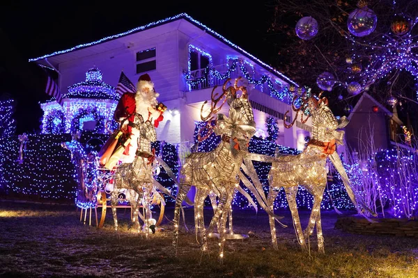 Brooklyn Nueva York Diciembre 2019 Exhibición Luces Decorativas Casas Navidad — Foto de Stock