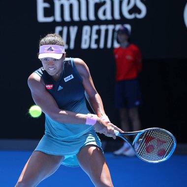 Melbourne, Avustralya - 21 Ocak 2019: Grand Slam şampiyonu Naomi Osaka Japonya'nın onun turda 2019 Avustralya Açık Melbourne Park 16 maçın başında