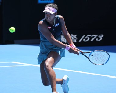 Melbourne, Avustralya - 21 Ocak 2019: Grand Slam şampiyonu Naomi Osaka Japonya'nın onun turda 2019 Avustralya Açık Melbourne Park 16 maçın başında