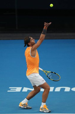 Melbourne, Avustralya - 25 Ocak 2019 Melbourne Park 'ta oynanan 2019 Avustralya Açık yarı final karşılaşmasında 17 Grand Slam şampiyonu İspanyol Rafael Nadal