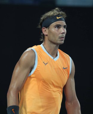 Melbourne, Avustralya - 25 Ocak 2019 Melbourne Park 'ta oynanan 2019 Avustralya Açık yarı final karşılaşmasında 17 Grand Slam şampiyonu İspanyol Rafael Nadal