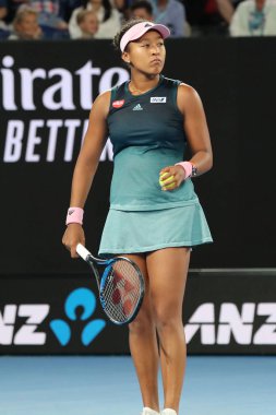 Melbourne, Avustralya - 26 Ocak 2019: Melbourne Park 'ta oynanan 2019 Avustralya Açık' ta Petra Kvitova ile oynanan final karşılaşmasında Japonya Grand Slam Şampiyonu Naomi Osaka