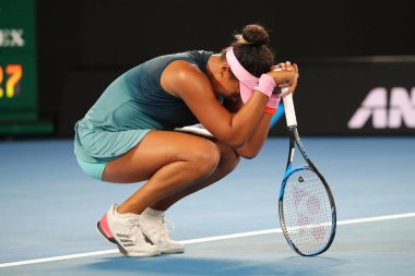 Melbourne, Avustralya - 26 Ocak 2019: Melbourne Park 'ta oynanan 2019 Avustralya Açık' ta Petra Kvitova ile oynanan final karşılaşmasında Japonya Grand Slam Şampiyonu Naomi Osaka