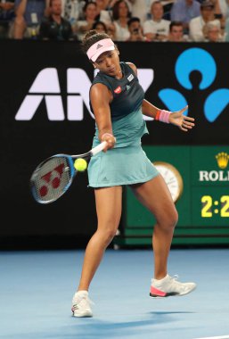 Melbourne, Avustralya - 26 Ocak 2019: Melbourne Park 'ta oynanan 2019 Avustralya Açık' ta Petra Kvitova ile oynanan final karşılaşmasında Japonya Grand Slam Şampiyonu Naomi Osaka