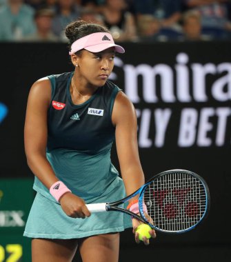 Melbourne, Avustralya - 26 Ocak 2019: Melbourne Park 'ta oynanan 2019 Avustralya Açık' ta Petra Kvitova ile oynanan final karşılaşmasında Japonya Grand Slam Şampiyonu Naomi Osaka
