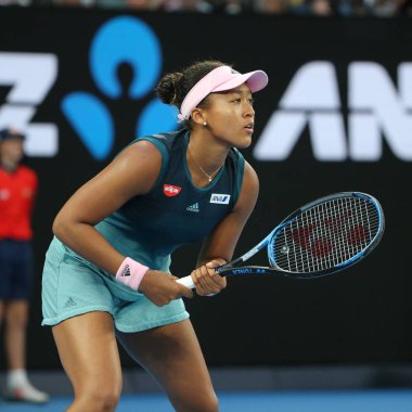 Melbourne, Avustralya - 26 Ocak 2019: Melbourne Park 'ta oynanan 2019 Avustralya Açık' ta Petra Kvitova ile oynanan final karşılaşmasında Japonya Grand Slam Şampiyonu Naomi Osaka