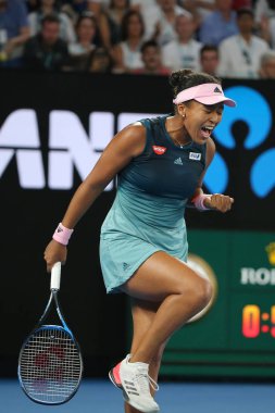 Melbourne, Avustralya - 26 Ocak 2019: Melbourne Park 'ta oynanan 2019 Avustralya Açık' ta Petra Kvitova ile oynanan final karşılaşmasında Japonya Grand Slam Şampiyonu Naomi Osaka