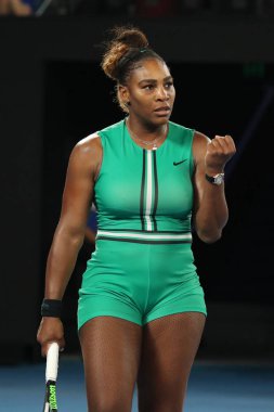 Melbourne, Avustralya - 21 Ocak 2019: 23 kez Grand Slam şampiyonu Serena Williams onun turda 2019 Avustralya Açık Melbourne Park 16 maçın başında Amerika Birleşik Devletleri