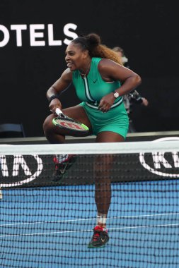 Melbourne, Avustralya - 21 Ocak 2019: 23 kez Grand Slam şampiyonu Serena Williams onun turda 2019 Avustralya Açık Melbourne Park 16 maçın başında Amerika Birleşik Devletleri