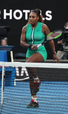 Melbourne, Avustralya - 21 Ocak 2019: 23 kez Grand Slam şampiyonu Serena Williams onun turda 2019 Avustralya Açık Melbourne Park 16 maçın başında Amerika Birleşik Devletleri