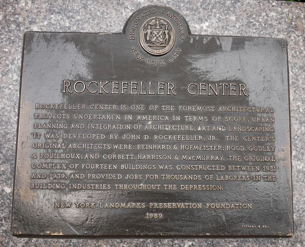 Nova Iorque Setembro 2019 Rockefeller Center Designado Sinal Marco Nova — Fotografia de Stock