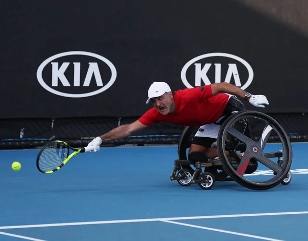 Melbourne Australien Januari 2019 Tennisspelaren Stephane Houdet France Aktion Wheelchair — Stockfoto