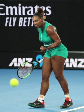 Melbourne, Avustralya - 21 Ocak 2019: 23 kez Grand Slam şampiyonu Serena Williams onun turda 2019 Avustralya Açık Melbourne Park 16 maçın başında Amerika Birleşik Devletleri
