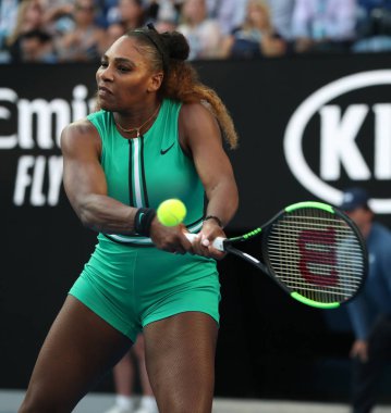 Melbourne, Avustralya - 21 Ocak 2019: 23 kez Grand Slam şampiyonu Serena Williams onun turda 2019 Avustralya Açık Melbourne Park 16 maçın başında Amerika Birleşik Devletleri