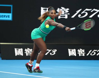 Melbourne, Avustralya - 21 Ocak 2019: 23 kez Grand Slam şampiyonu Serena Williams onun turda 2019 Avustralya Açık Melbourne Park 16 maçın başında Amerika Birleşik Devletleri