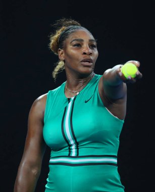 Melbourne, Avustralya - 21 Ocak 2019: 23 kez Grand Slam şampiyonu Serena Williams onun turda 2019 Avustralya Açık Melbourne Park 16 maçın başında Amerika Birleşik Devletleri