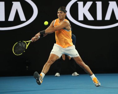 Melbourne, Avustralya - 22 Ocak 2019 'da Melbourne Park' ta oynanan çeyrek final karşılaşmasında 17 Grand Slam şampiyonu İspanyol Rafael Nadal