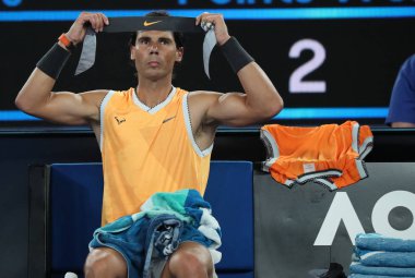 Melbourne, Avustralya - 22 Ocak 2019 'da Melbourne Park' ta oynanan çeyrek final karşılaşmasında 17 Grand Slam şampiyonu İspanyol Rafael Nadal