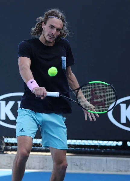 Melbourne Australia Enero 2019 Tenista Profesional Stefanos Tsitsipas Grecia Practica — Foto de Stock