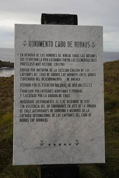 Cape Horn Chili Février 2020 Plaque Marbre Monument Cap Horn — Photo