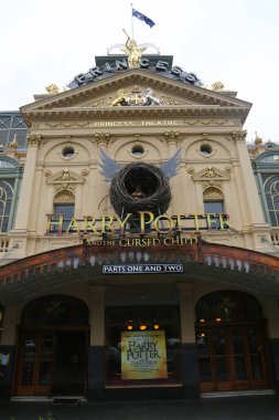 Melbourne, Avustralya - 22 Ocak 2019: Harry Potter ve Lanetli Çocuk Prenses Tiyatrosu 'nda oynuyorlar. Prenses Tiyatrosu, Avustralya 'nın en eski ve sürekli eğlence merkezidir. 