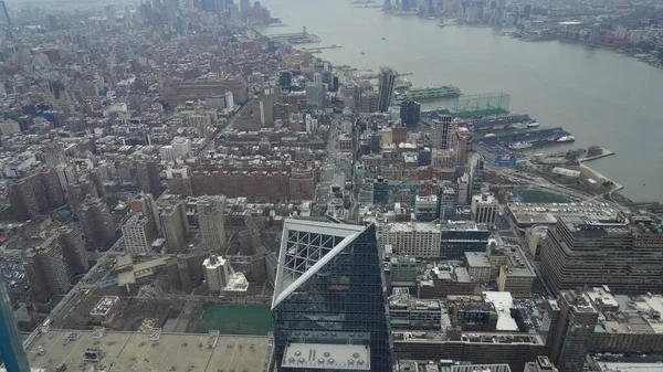 NEW YORK - MARCH 12, 2020: Aerial view from The Edge observation deck. It opened at Hudson Yards in Manhattan, New York. It is the tallest  observation deck in the Western Hemisphere at 1,131 feet