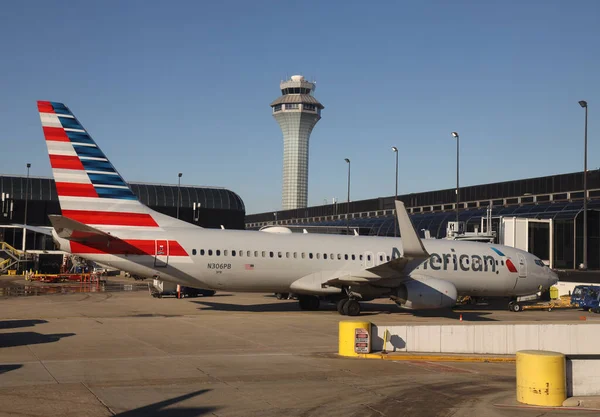 Chicago Illinois March 2019 American Airlines Plane Air Traffic Control — 스톡 사진