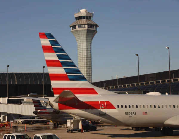 Chicago Illinois March 2019 American Airlines Plane Air Traffic Control — 스톡 사진