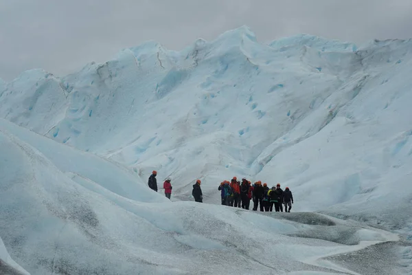 Calafate Argentina 2020年2月9日 アルゼンチンのサンタクルス州南西部にあるロス グラシアレス国立公園のペリト モレノ氷河でトレッキングをしている観光客のグループ — ストック写真