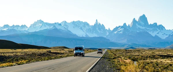 Route Panoramique Vers Chalten Avec Majestueuse Montagne Fitz Roy Patagonie — Photo