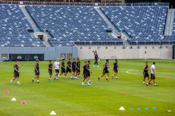 stock image EAST RUTHERFORD, NJ - JULY 25, 2019: Team Real Madrid during pre match training session before 2019 International Champions Cup game vs Atletico de Madrid at MetLife stadium