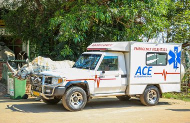 Livingstone, Zambiya 'da 4 Ekim 2018' de Livingstone, Zambiya 'da Ace Ambulansı. Ace Air & Ambulance, Zimbabwe ve Zambiya 'da Zimbabwe ve Havacılık Tahliyesi için lisanslı ve onaylı bir Acil Tıbbi Hizmetler şirketidir.