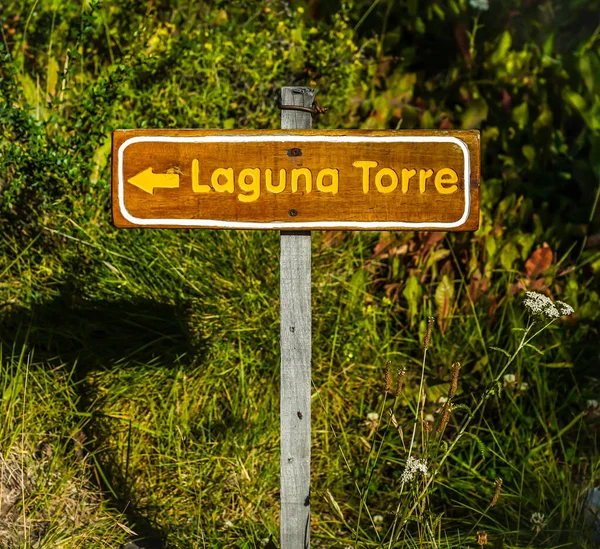 Sign Laguna Torre Trek Los Glaciares National Park Santa Cruz — стокове фото